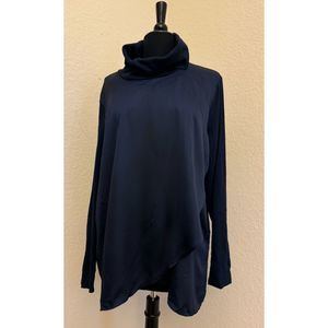 Chico's Mixed Media Cowl Neck Layered Long Sleeve Navy Top-Sz 3 (XL)